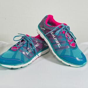Salming Running Shoes Exo Skeleton Womens 10.5 Teal Pink Low Top Trainer Sneaker